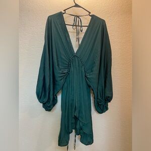 Free People Emerald Green Silk Mini Dress